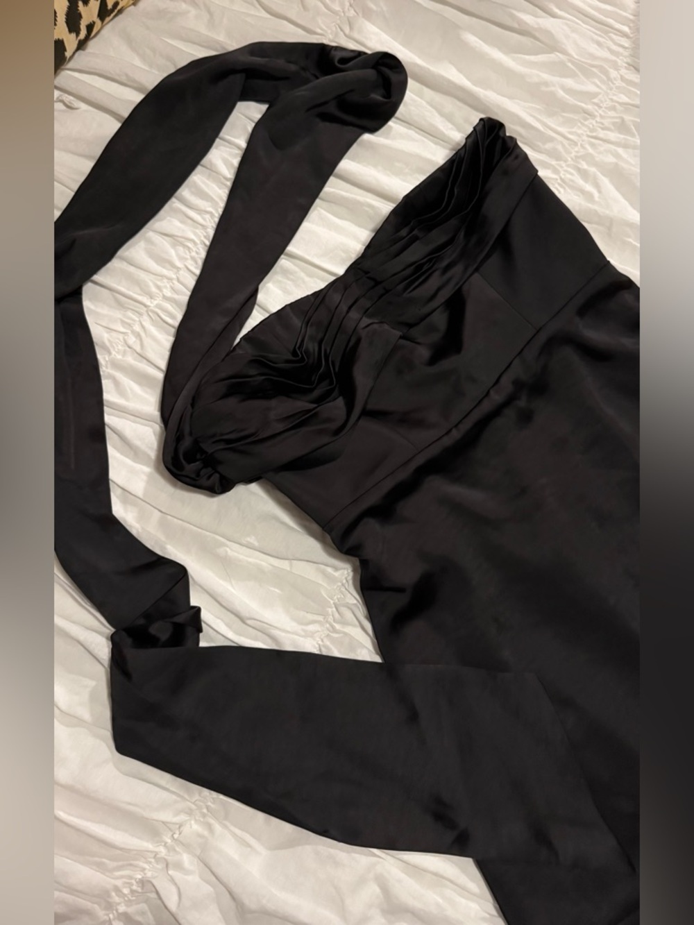 Oh Polly Black One-Shoulder Mini Dress with Long Neck Tie - Picture 8 of 10